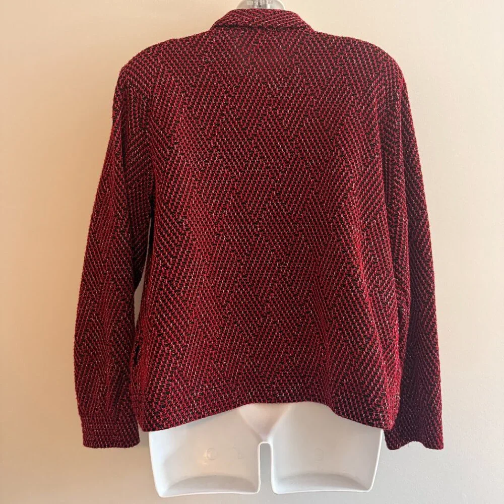 Alfred Dunner Petite Red Black Metallic Zip Jacket | 12P - Picture 6 of 13